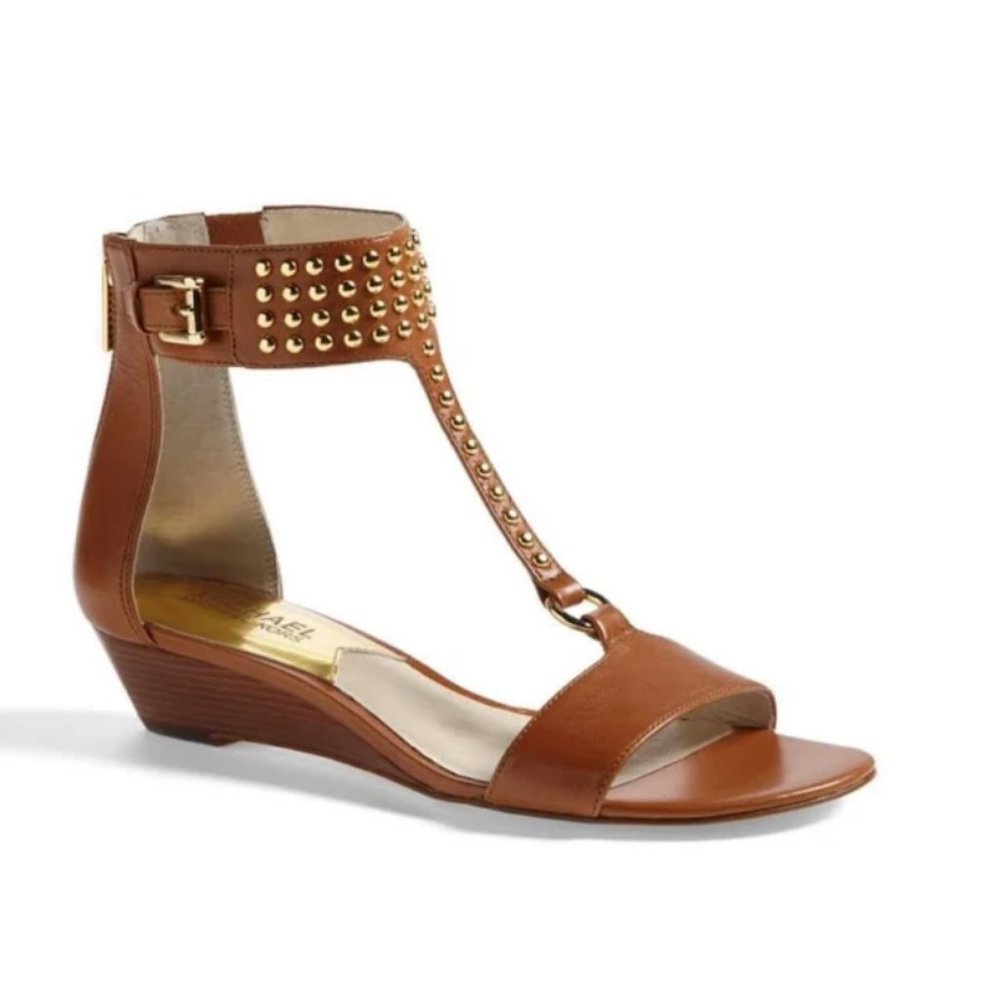 Michael Kors Brown Celena Luggage Studded Sandal